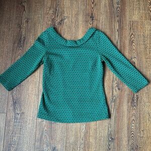 Boden Bessie Jacquard Green Top Size 2 Ornamental Tile 3/4 Sleeve